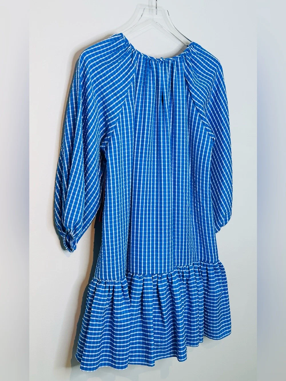 LDT Rachel Ruffle Seersucker Blue White Mini Dress NWT - Picture 7 of 15